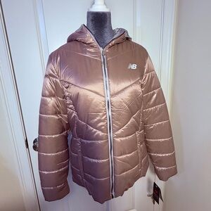 NWT! New Balance Dusty Rose Jacket Lightweight Satin Puffer Lg SEE MEASUREMENTS!